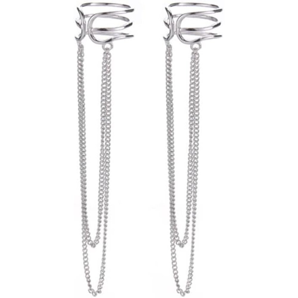 Sterling Silver No Piercing Cuff Earrings Chain for Women Adjustable Lightweight